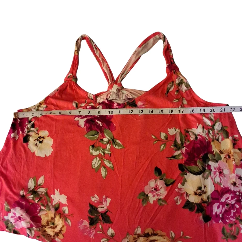 Maurices Floral Tank Top Knot Back Racerback 1X Orange Tropical Resortwear Flowy - Picture 7 of 8